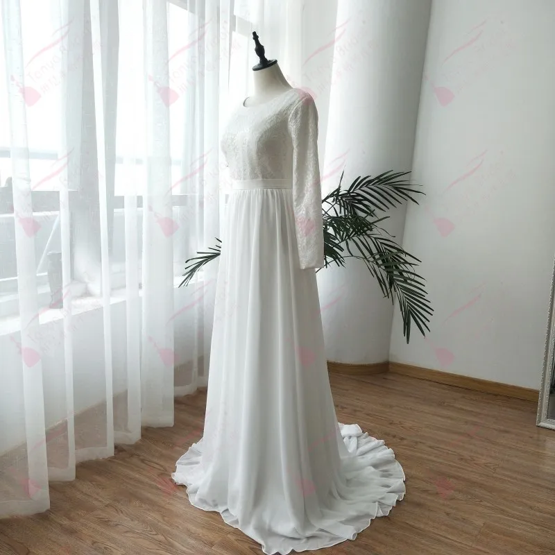 Кружевное свадебное платье с длинным рукавом модель 2019 шифоновый пояс свадебные