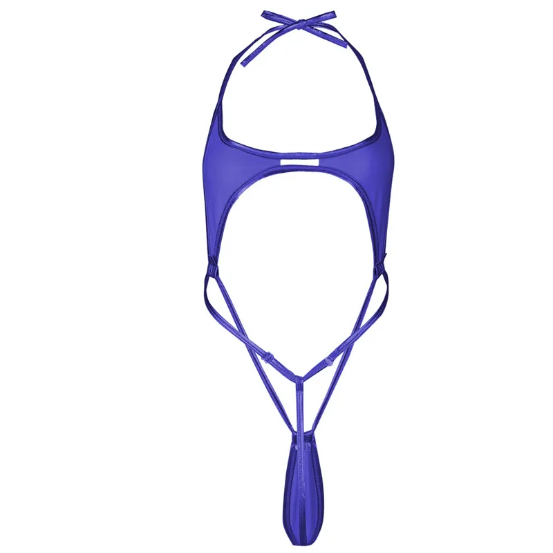 Blue Женский Монокини, бикини, купальник, с высокой посадкой, бикини, купальник, нижнее белье, кожа, Холтер, Тедди, стринги, боди, женский купальник - Цвет: Blue