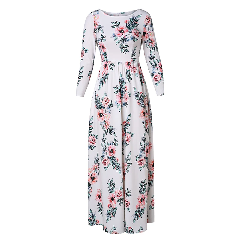 Uncinba осень 2017 г. длинное платье Для женщин с цветочным принтом длинными рукавами и