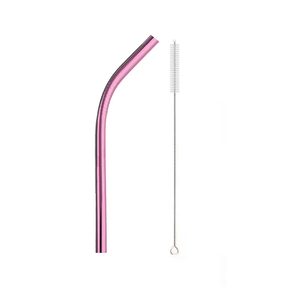 Bent pink 12 мм экстра-широкие Пузырьковые трубочки для чая, розовые, зеленые, радужные многоразовые трубочки 304 из нержавеющей стали Milkshake питьевой соломы дропшиппинг - Цвет: Bent pink