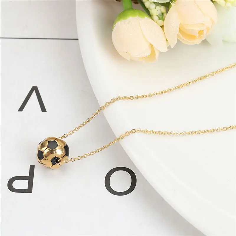 Fashion Stainless Steel Necklace Gold Football Black Enamel Trendy Women Men Friends NecklacesJewelry Gifts 45cm Long 1 Piece | Украшения и