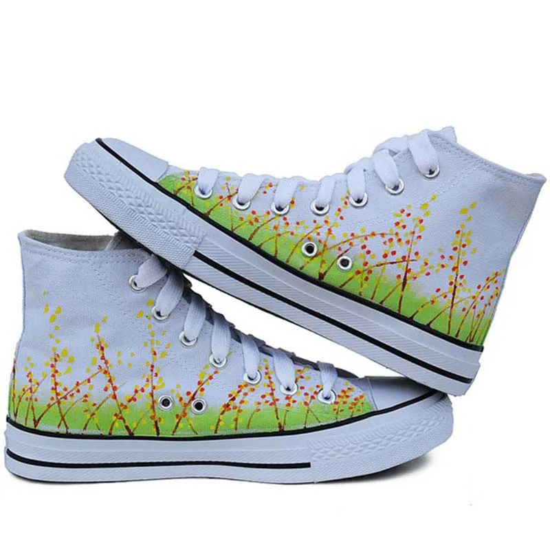 

New Shoes Mens Males Great Canvas High Leisure Boy Girl Hand Painted Flat Shoes Footwear Cat Wansheng Festival Flowers Platform