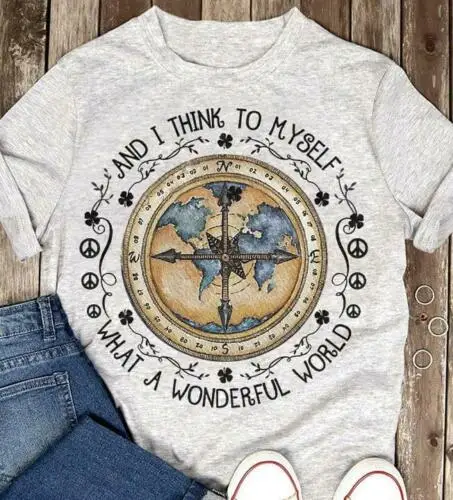 Футболка с надписью What A Wonderful World хлопковая Повседневная футболка унисекс для