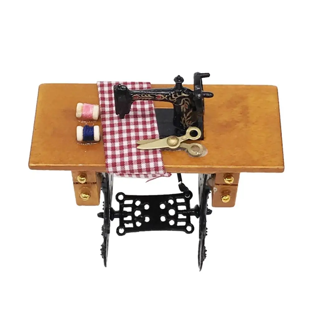 Миниатюрная швейная машина для мебели с леской деревянные ножницы аксессуары