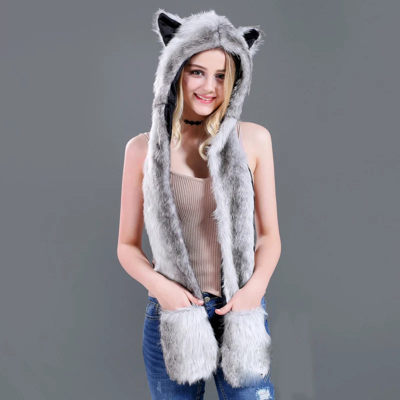 Pudcoco милый мультфильм животных шляпа плюшевая шапочка флисовая зимняя теплая пушистая шапка с капюшоном наушник