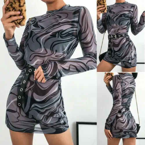 Womens Lace Mesh Dress Sheer Bodycon Pencil Evening Clubwear Party Mini NEW | Женская одежда