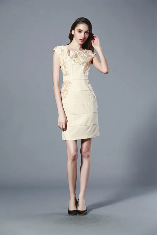 Лето женщины в тяжёлый вышивка кружево воротник-хомут короткий рукав платье ML1527 |