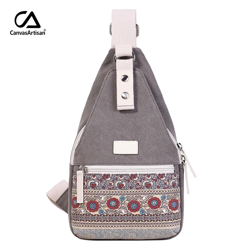 

Floral Printed Backpack Canvas Bag Women Retro Street Trendy Bagpack Single One Shoulder Small Chest Bag College Teenagers Girls