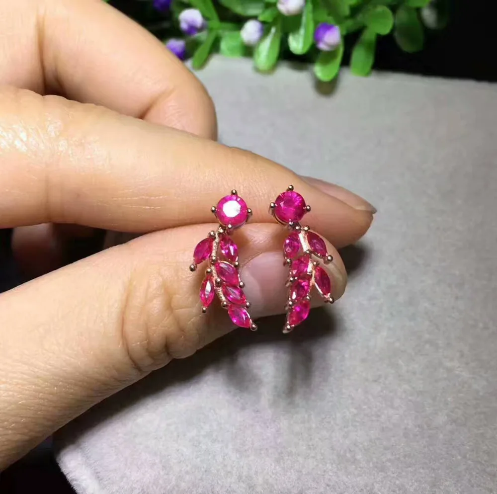 Серьги из серебра 925 пробы с натуральным красным Рубином|jewelry earrings|jewelry silver
