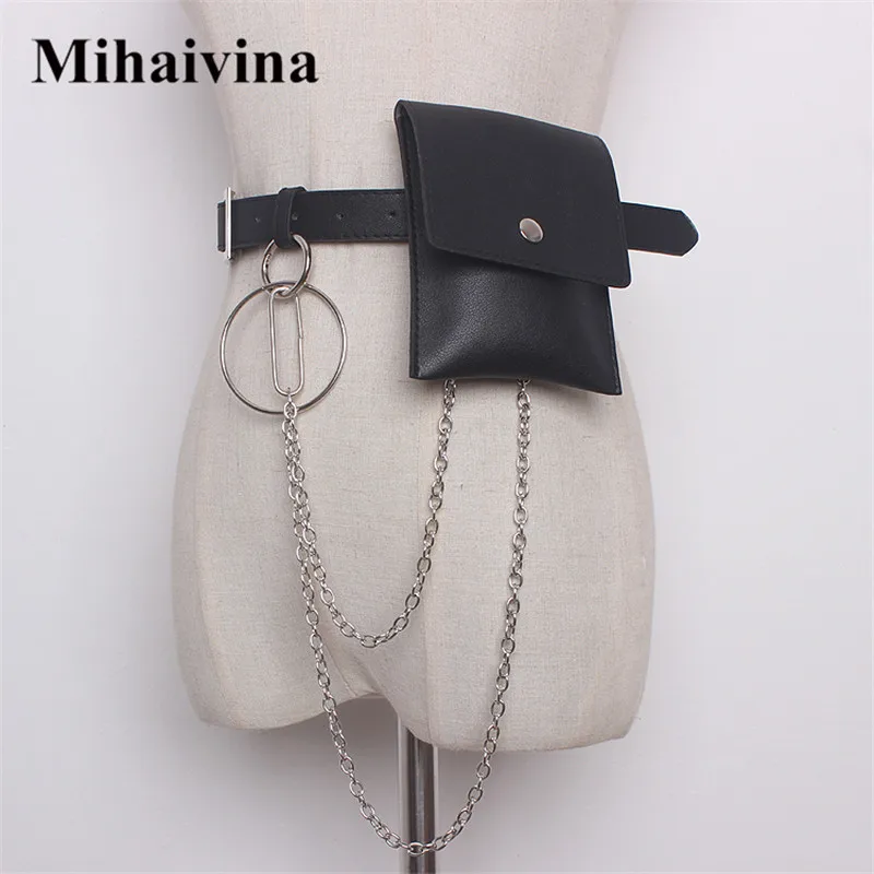 

Mihaivina Women Waist Bag Leather Female Belt Chain Bags Fashion Fanny Pack Waist Belt Bag Female Hip Belt Bum Pouch Phone Bags