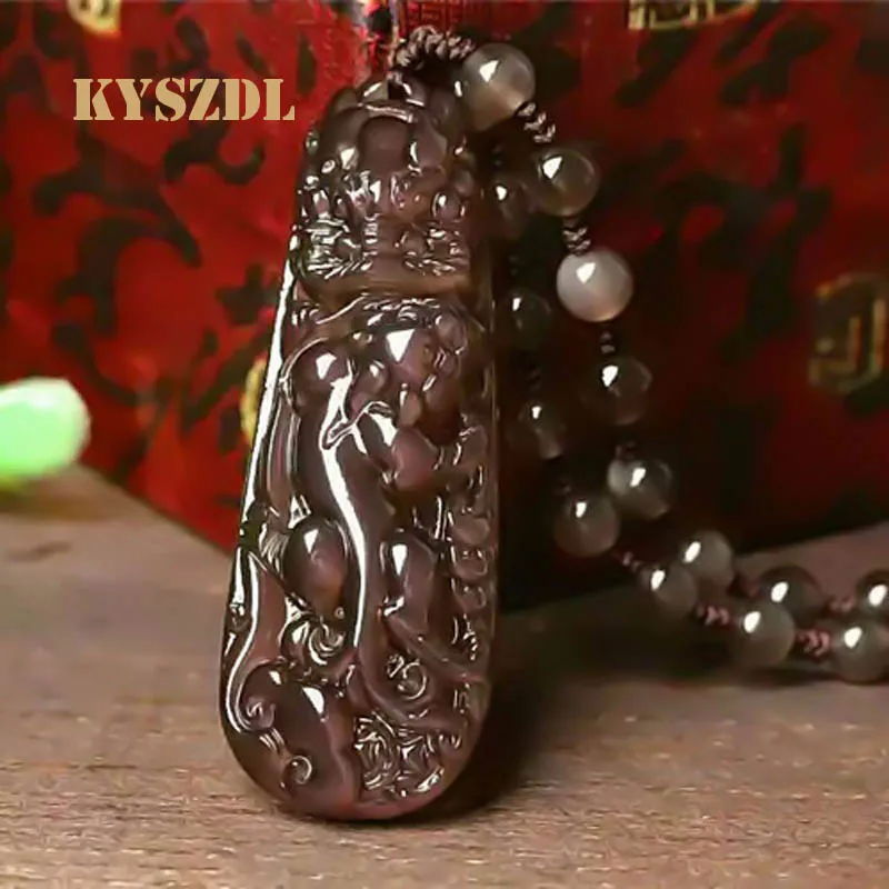 

KYSZDL Natural ice kinds rainbow obsidian eye pendant for security and peace Lucky Dragon Crystal pendant necklace jewelry