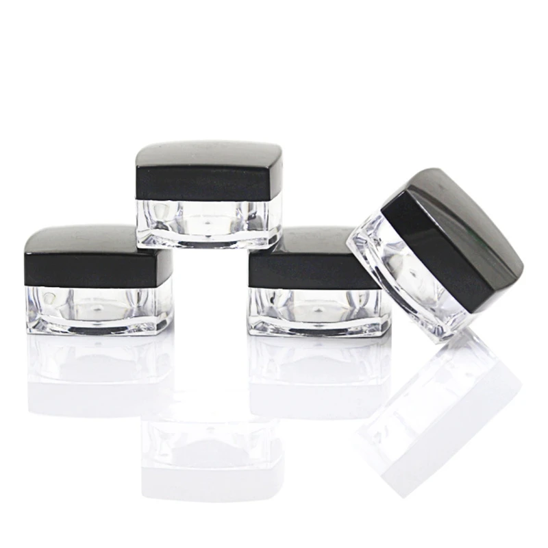 

Акриловые Банки для косметики 50 шт./лот, многоразовая бутылка с черной крышкой, квадратные банки для крема, контейнер для телефона 3g