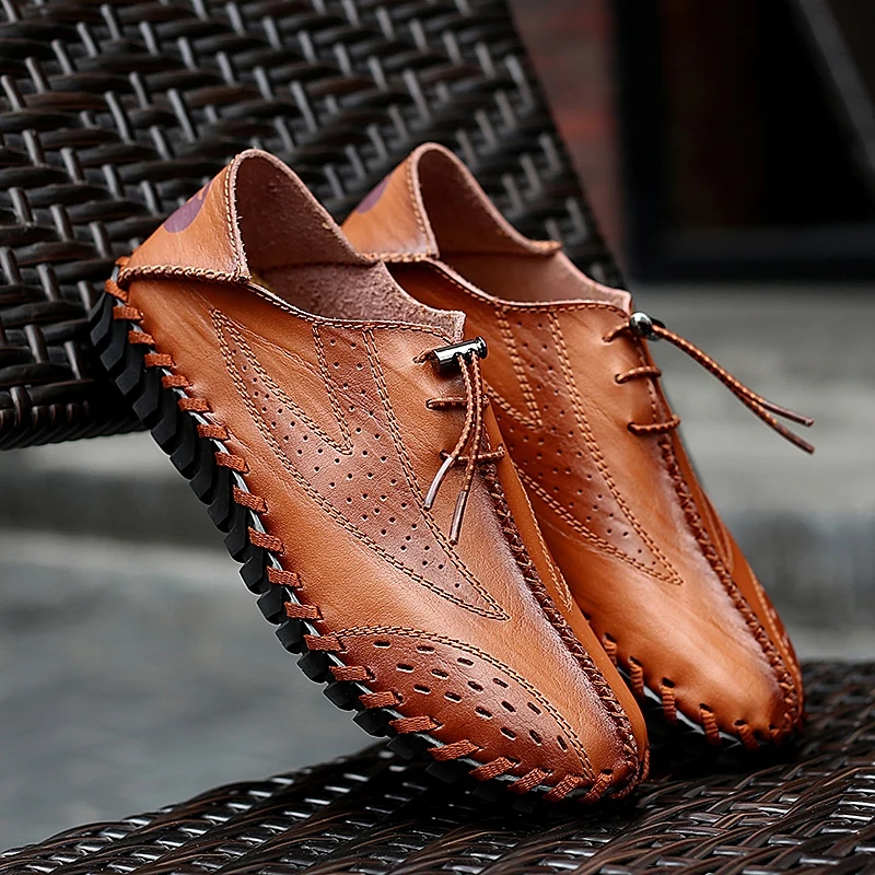 Men's Driving Shoes Men Genuine Leather Loafers Fashion Handmade Soft Breathable Moccasins Flats Slip On DD077 | Обувь