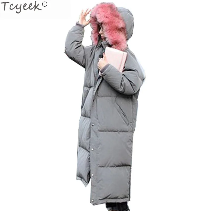 

Tcyeek Winter 90% Duck Down Jacket Women Long Parkas 2020 New Natural Racoon Fur Warm Down coats for women Overcoat Tops LX1261