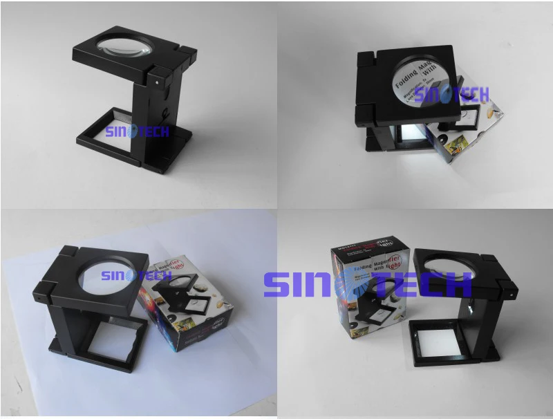 Металлическая Складная лупа с чехлом и двумя светодиодными лампами MG14117