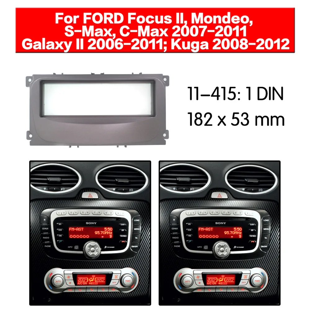 Car Radio Fascia Multimedia Frame Kit For Ford Mondeo C Max(Silver) 2007-2011 Audio Bezel Facia Panel Trim Dash 1 Din Mount Kit