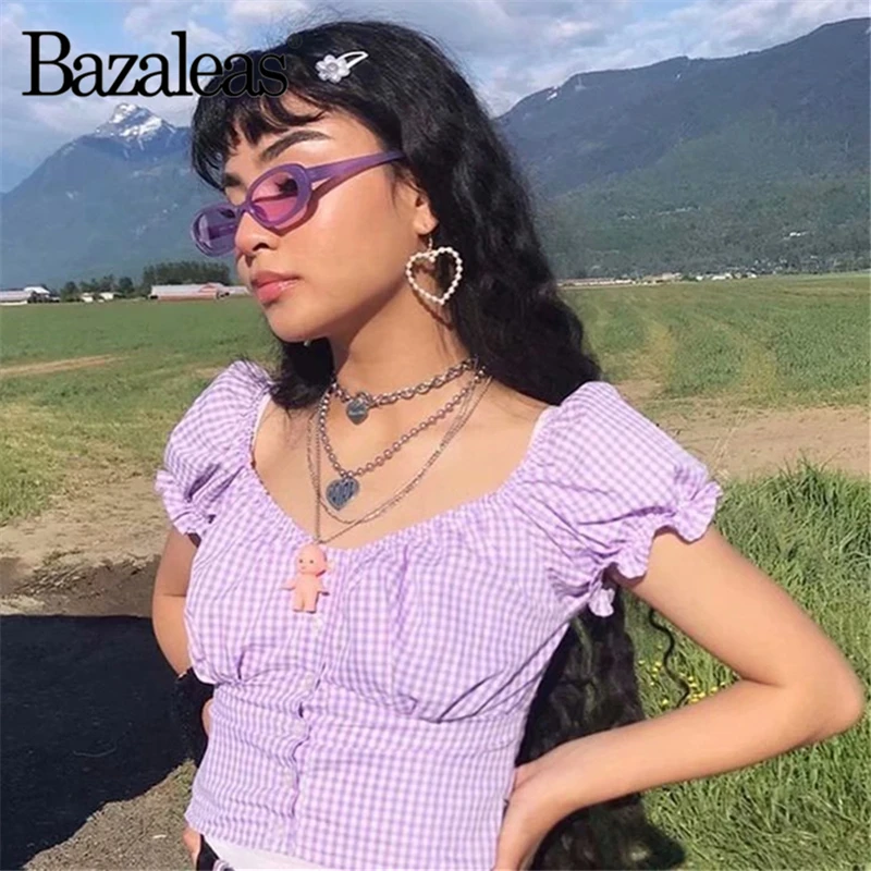 Женская футболка в стиле ретро Bazaleas фиолетовая винтажная укороченная с
