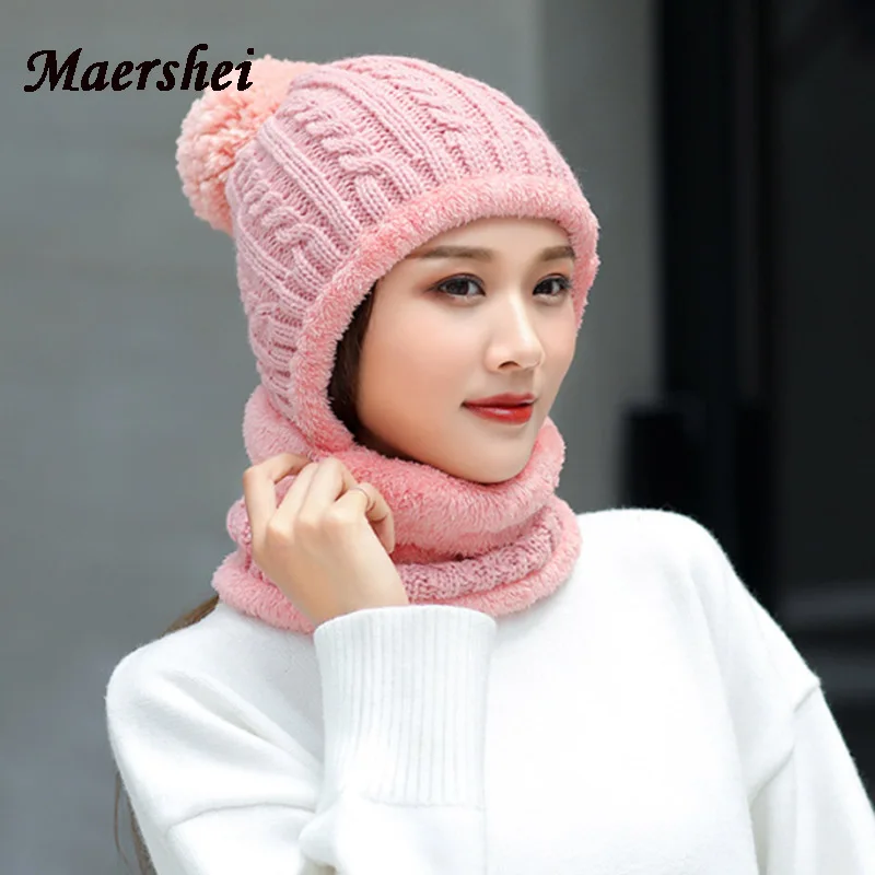 MAERSHEI зимние Skullis Beanies набор шапки и шарфа с помпоном для женщин и мужчин шерстяная шапка s Балаклава маска Gorras Bonnet вязаная шапка