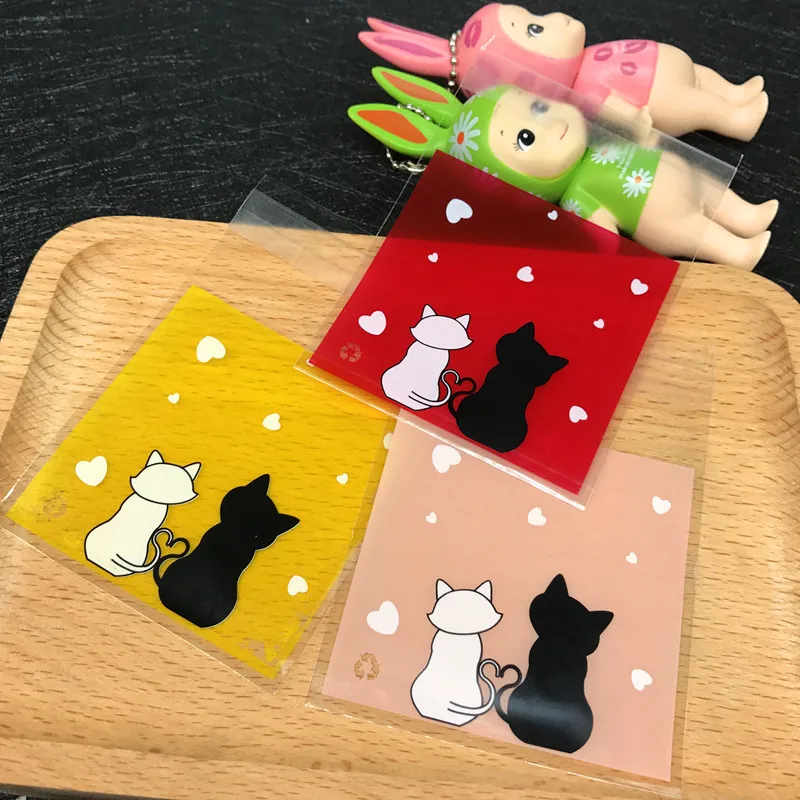 200 шт. черно-белые пакеты для печенья и конфет в виде кошек самоклеящиеся