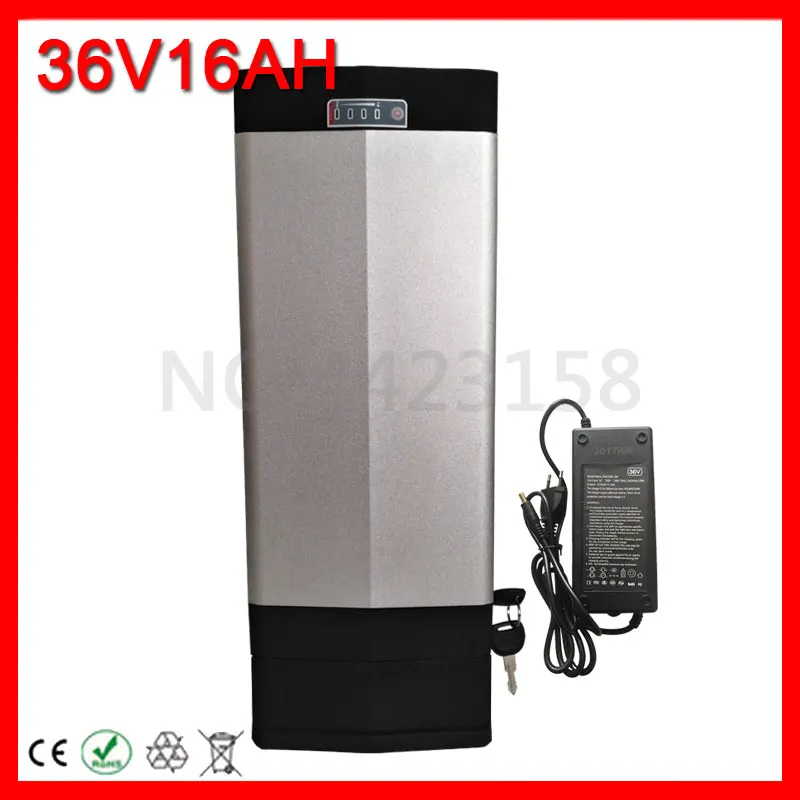 36V 16AH Silver Свободный налог 36 V 15AH Электрический велосипед Чемодан Батарея пакет е-байка 36В 15AH задний стеллаж для выставки товаров, фара для электровелосипеда в Батарея пакет для BBS01 BBS02 с BMS 2A заряда - Цвет: 36V 16AH Silver