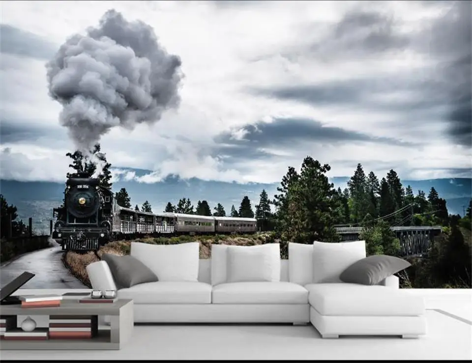 

Пользовательские 3d обои, фотообои для гостиной, фрески, паровой поезд, пейзаж, 3d живопись, диван, ТВ, фоновые обои для стены 3d