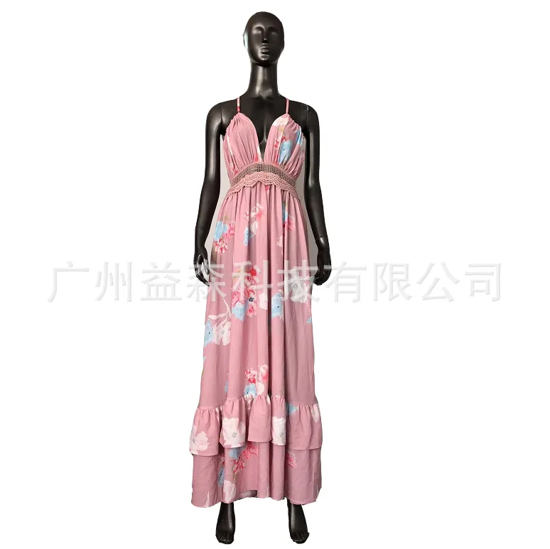 Женское винтажное платье с цветочным принтом длинное пляжное треугольным