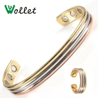 wollet jewelry set pure copper magnetic bracelet bangle ring for women men open cuff health healing energy