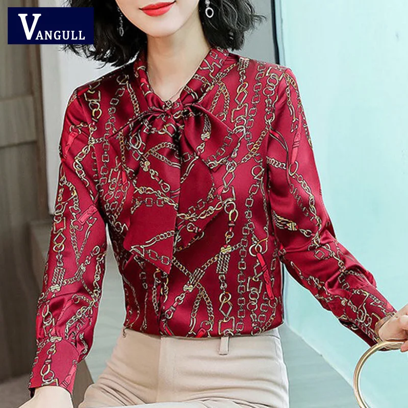 Vangull Женские топы и блузки с принтом женская шифоновая блузка рубашка воротником