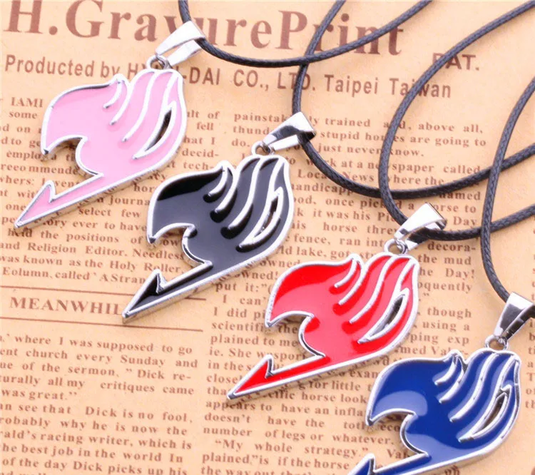 4 colors anime Fairy Tail guild logo badge pendant necklace leather cord chain | Украшения и аксессуары