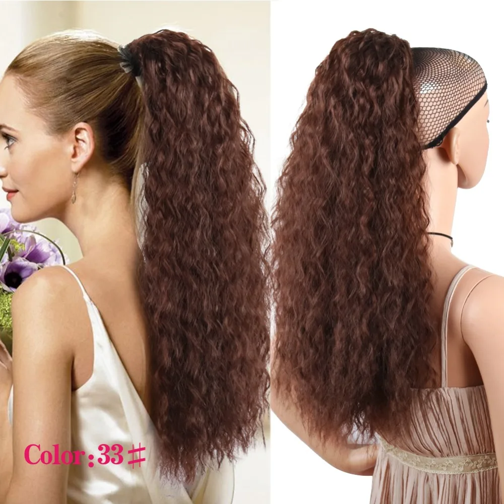 Deyngs Synthetic Long Kinky Curly ponytail 20 inch 120g long draw string ponytail with clips in high puff ponytail hair exte