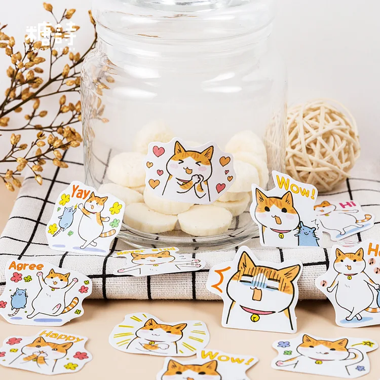 45 штук упак. Kawaii Fat Cat декоративные наклейки из бумаги васи Скрапбукинг палка