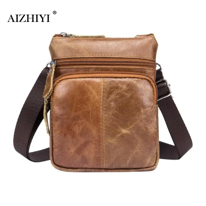 Бренд AIZHIYI, деловая сумка через плечо для мужчин, модная кожаная маленькая сумка на плечо, сумка на ремне, сумка из натуральной кожи, сумка, сумки