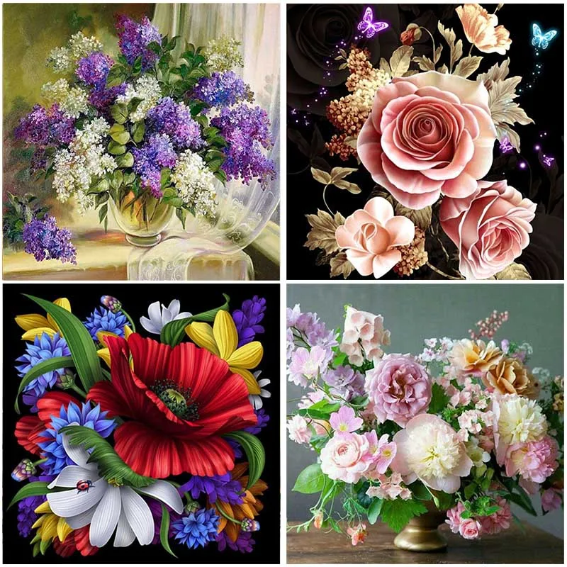 

Pink Rose Flowers Diamond Painting Full Square/Full Home Room Wall Decorative Painting Round Drill Embroidery Mosaic Stitch
