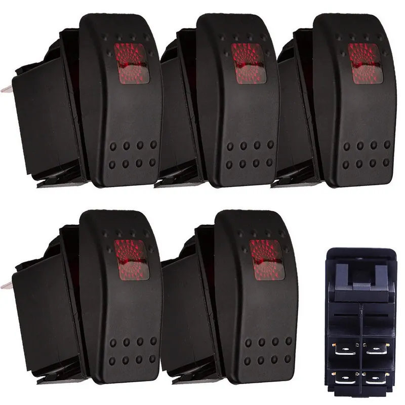 Новый 4-контактный водонепроницаемый кулисный переключатель 5 шт. 12 В 20 А красный