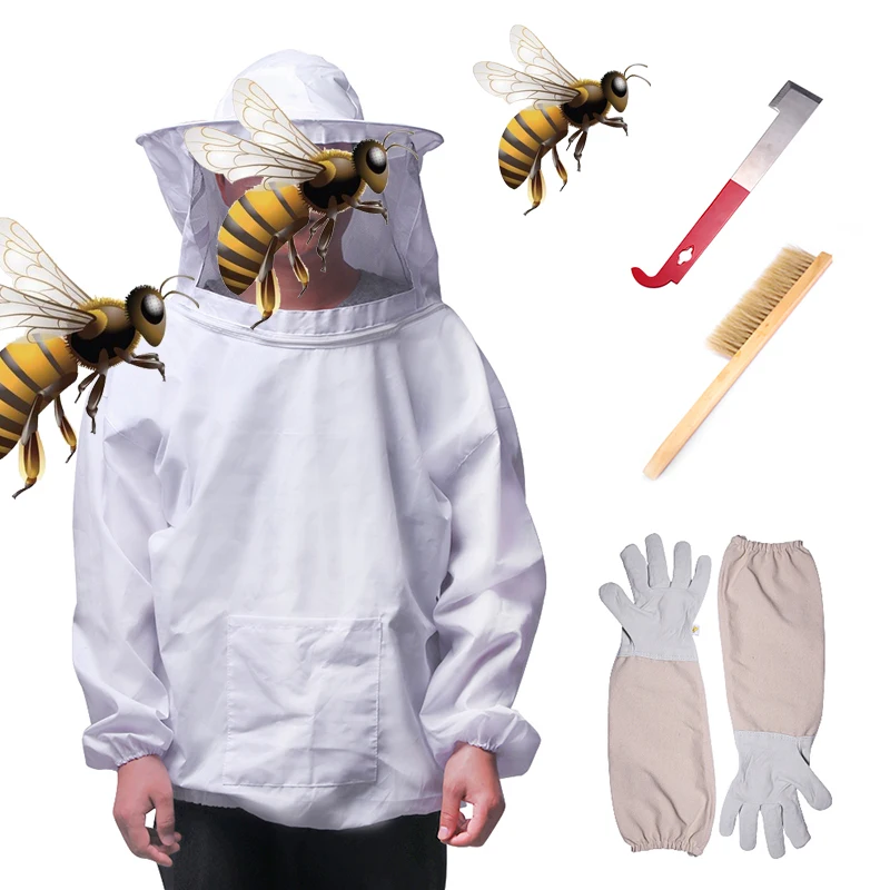 4 шт./компл. Инструменты для пчеловодства antibee Защитная одежда куртка, дышащие, с белой полосой, Пчеловодство костюм пчелы кисть перчатки комплект диагностического оборудования