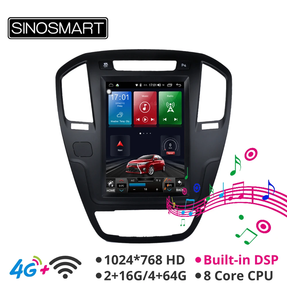 Sinosmart 9,7 'Android 8,1 Tesla стиль вертикальный HD экран автомобильный gps Мультимедиа Радио навигационный плеер для Buick Regal 2009-2013