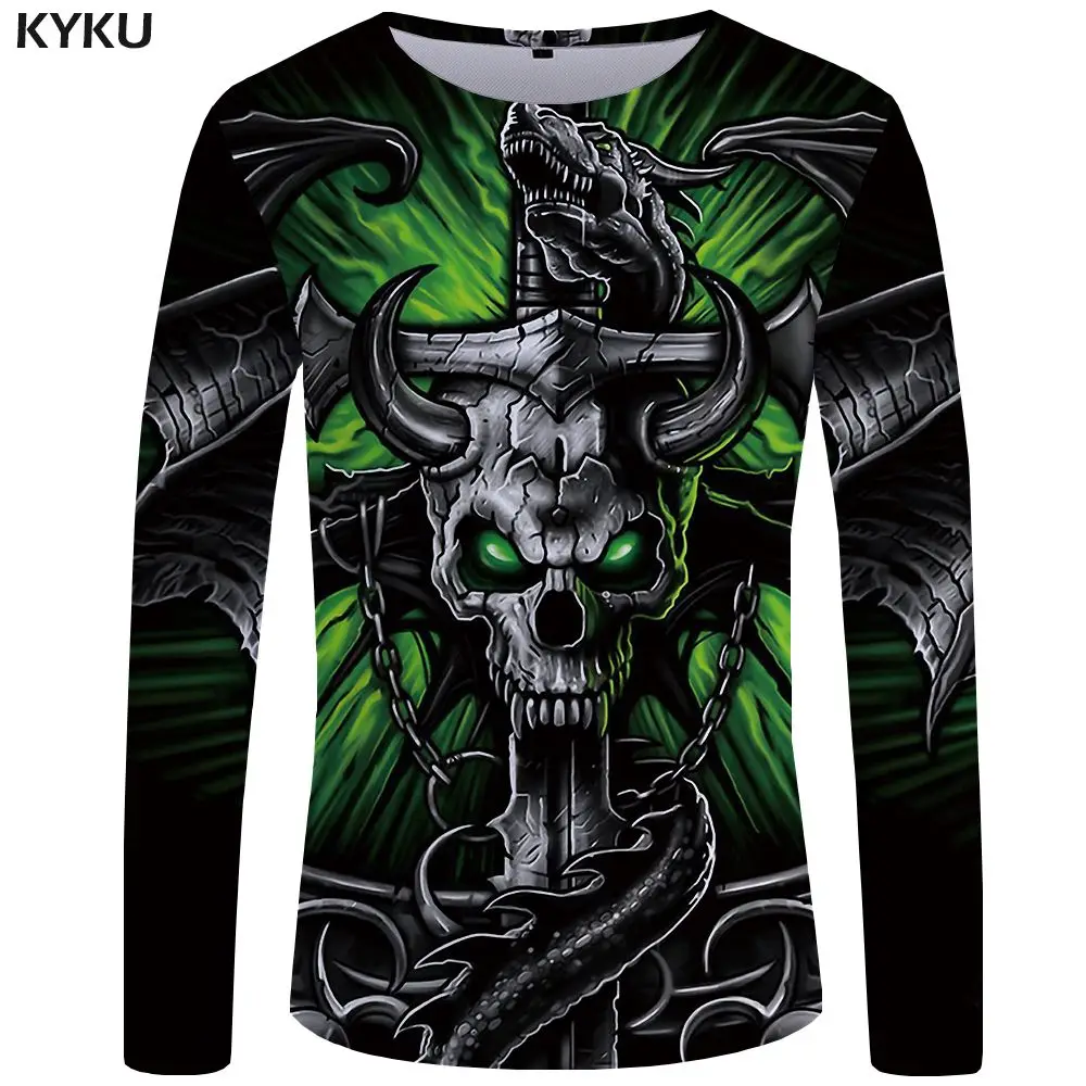 KYKU Skull футболка с длинным рукавом женская черная футболка в стиле панк-рок одежда Devil 3d Футболка с принтом в стиле хип-хоп женская одежда летние топы - Цвет: Long Sleeve 12