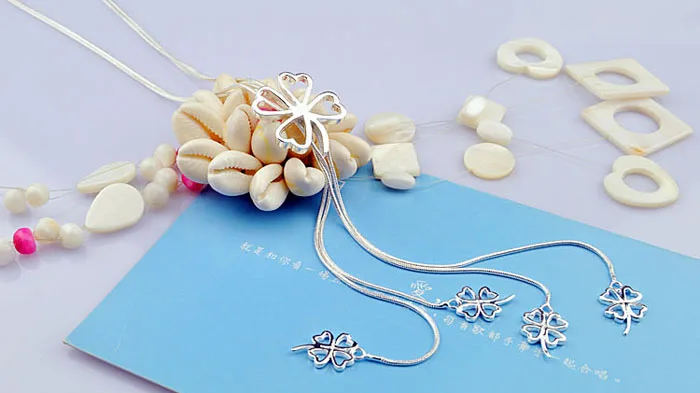 Кулоны с четырьмя листьями ожерелье длинными кисточками женское модное из