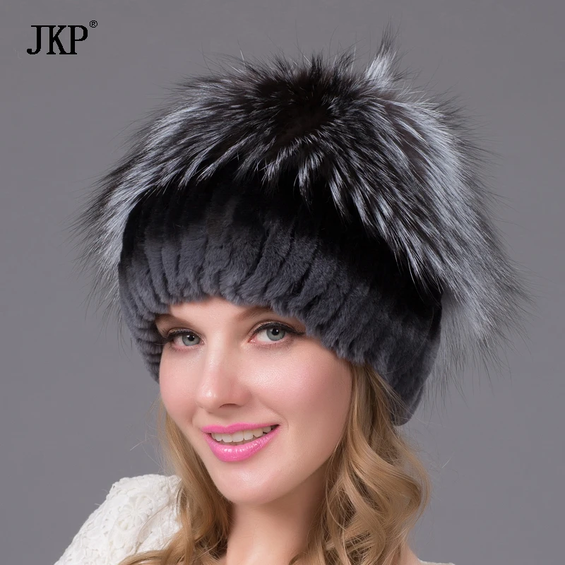 Новый хорошее качество шапка зимняя из меха кролика рекс для женщин с лисы