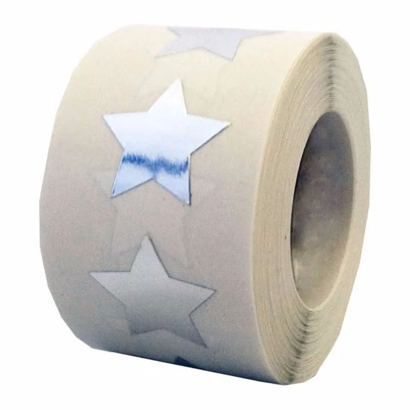 

2" Inch - 500 Per Roll Silver Star Shape Label Shiny Metallic Foil Sticker Teacher Supplies Celebration And activity Sticker