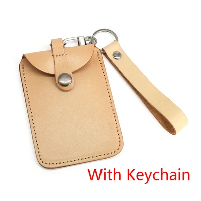 Khaki-Keychain Держатель для бейджа из натуральной кожи, роскошный ремешок для id карты, выдвижной ремешок, мини-кошельки, визитницы и держатели для кредитных карт, брелок - Цвет: Khaki-Keychain