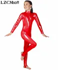 LZCMsoft детские с длинным рукавом, металлические элементы, стрерпы, танцевальные гимнастические трико, блестящая Одежда для девочек, костюм для выступлений и выступлений на сцене
