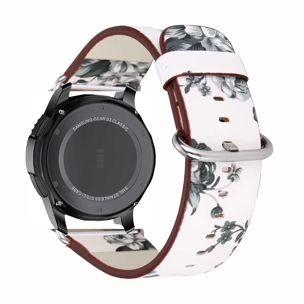 Кожаный ремешок с национальным цветочным принтом для Zenwatch 1 2 Ticwatch pro s s2 Huami amazfit 3 2/1