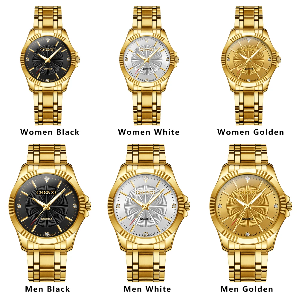 CHENXI Creative Golden Men's Quartz Wristwatches Women Men Full Steel Luxury Clock Brand Watches lovers' Waterproof Gold Watch