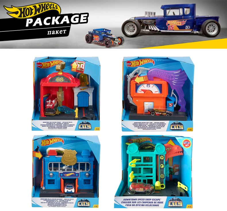 HotWheels автомобиль трек игрушка 4 вида конструкций станция тема литья под давлением супер горячий автомобиль подключения трек дом FRH28 для детей подарок на день рождения