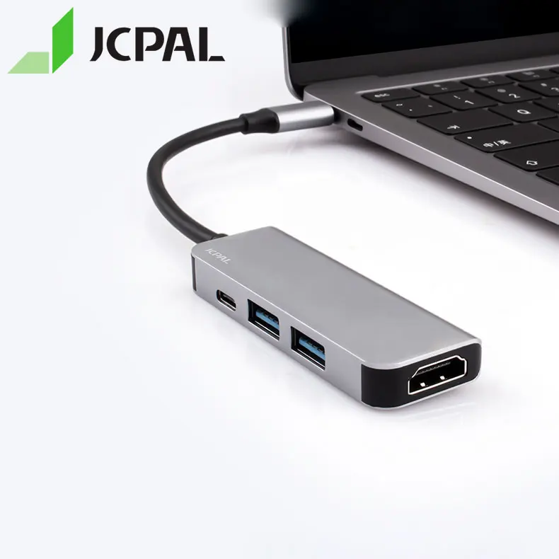 Черный JCPAL USB-C концентратор type-C PD мощность 60 Вт HDMI 4 к видео 2x USB3.0 USB-C док-станция адаптер - Цвет: Черный