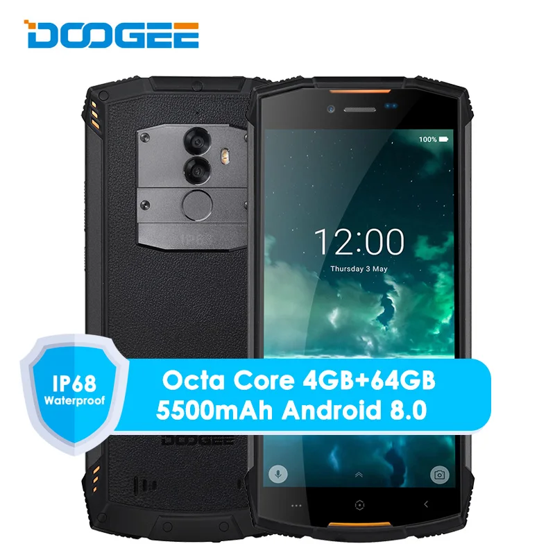 Doogee S55 4G LTE Dual Sim IP68 Смартфон Android 8,0 Восьмиядерный 4G+ 64G водонепроницаемый ударопрочный телефон с отпечатком пальца 5500mAh