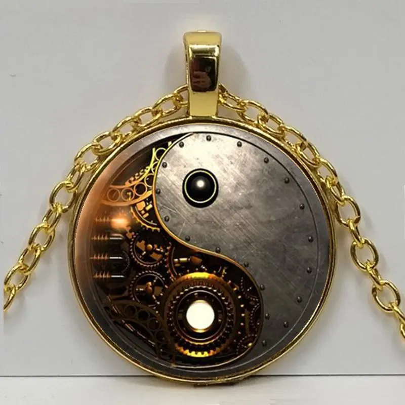 Стимпанк Ying Yang фото тибетского серебряного кабошона стеклянная подвеска
