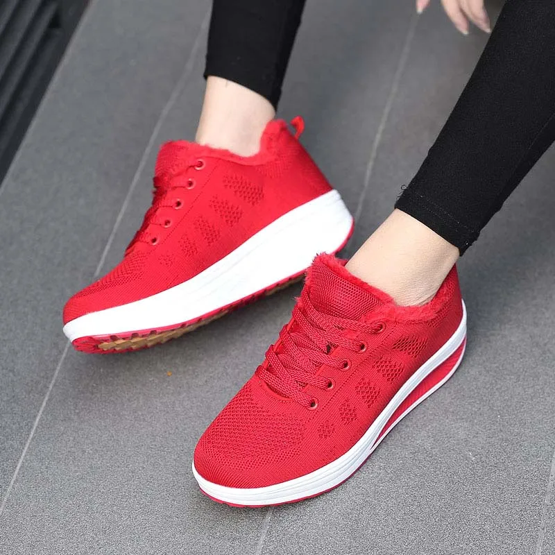 

Women Chunky Sneakers 2019 Winter Women Platform Wedges Shoes Lace Up Female Casual Walking Sneakers Trainers Warm Dad Shoes