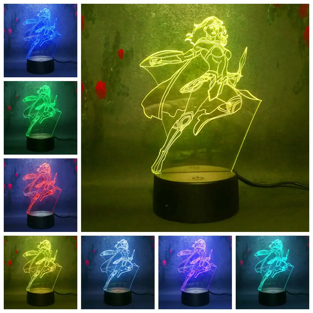 Милый Супер Чудо Женщина 3D ночник Иллюзия 7 цветов led свет usb Рождество День